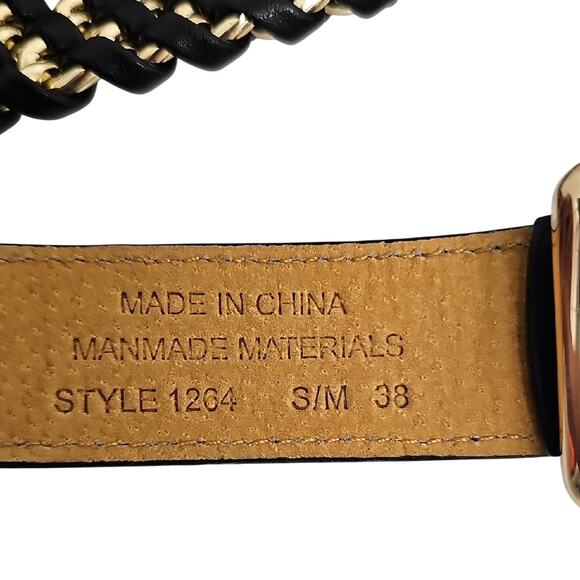 Chic Gold Braided Chain and Black Faux Leather Women's Belt Size S/M 38" Long - Picture 4 of 5